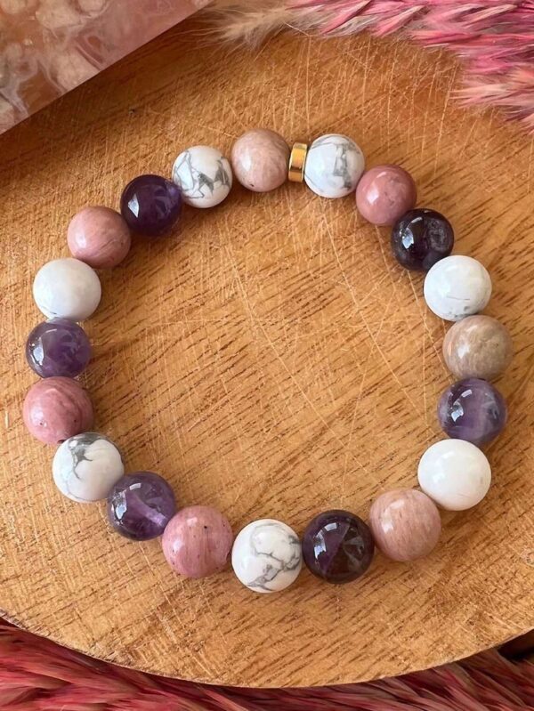 Rose Quartz, Amethyst and Rhodochrosite Bracelet - Image 2