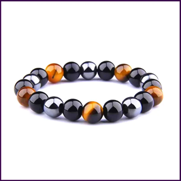 Hematite, Tiger Eye & Black Obsidian Gem Stone Crystal Bracelet - Image 3