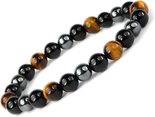 Hematite, Tiger Eye & Black Obsidian Gem Stone Crystal Bracelet - Image 4