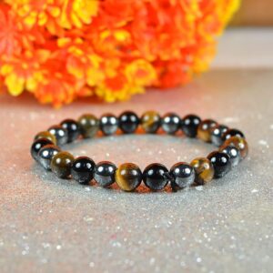 Hematite, Tiger Eye & Black Obsidian Gem Stone Crystal Bracelet