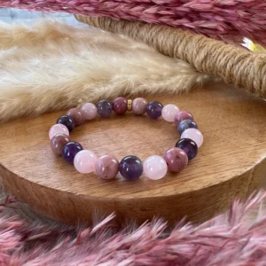 Rose Quartz, Amethyst and Rhodochrosite Bracelet